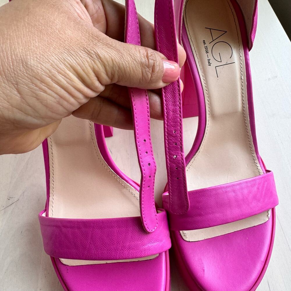AGL Janis 110 Hot Pink Leather Platform Sandals Size 40 / US 10 - Picture 4 of 12